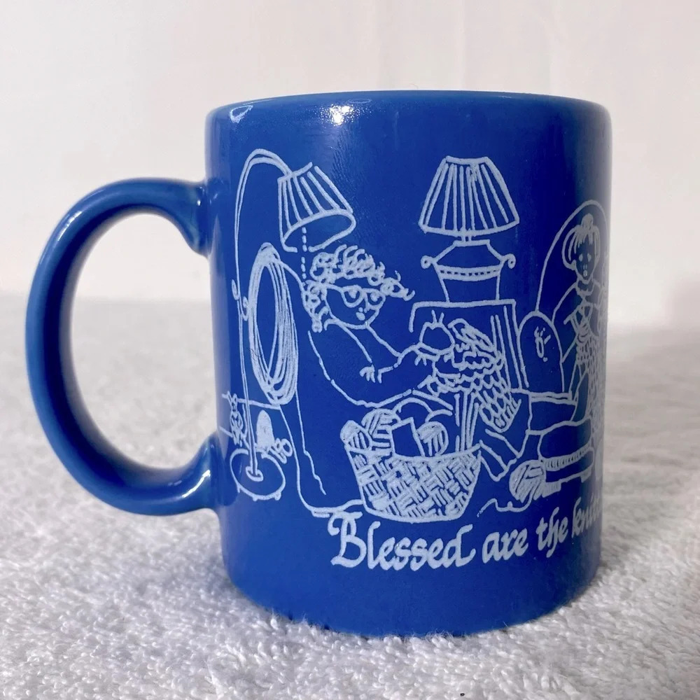 Vintage  Blue Blessed Are The Knitters For They Shall Keep You In Stitches Mug